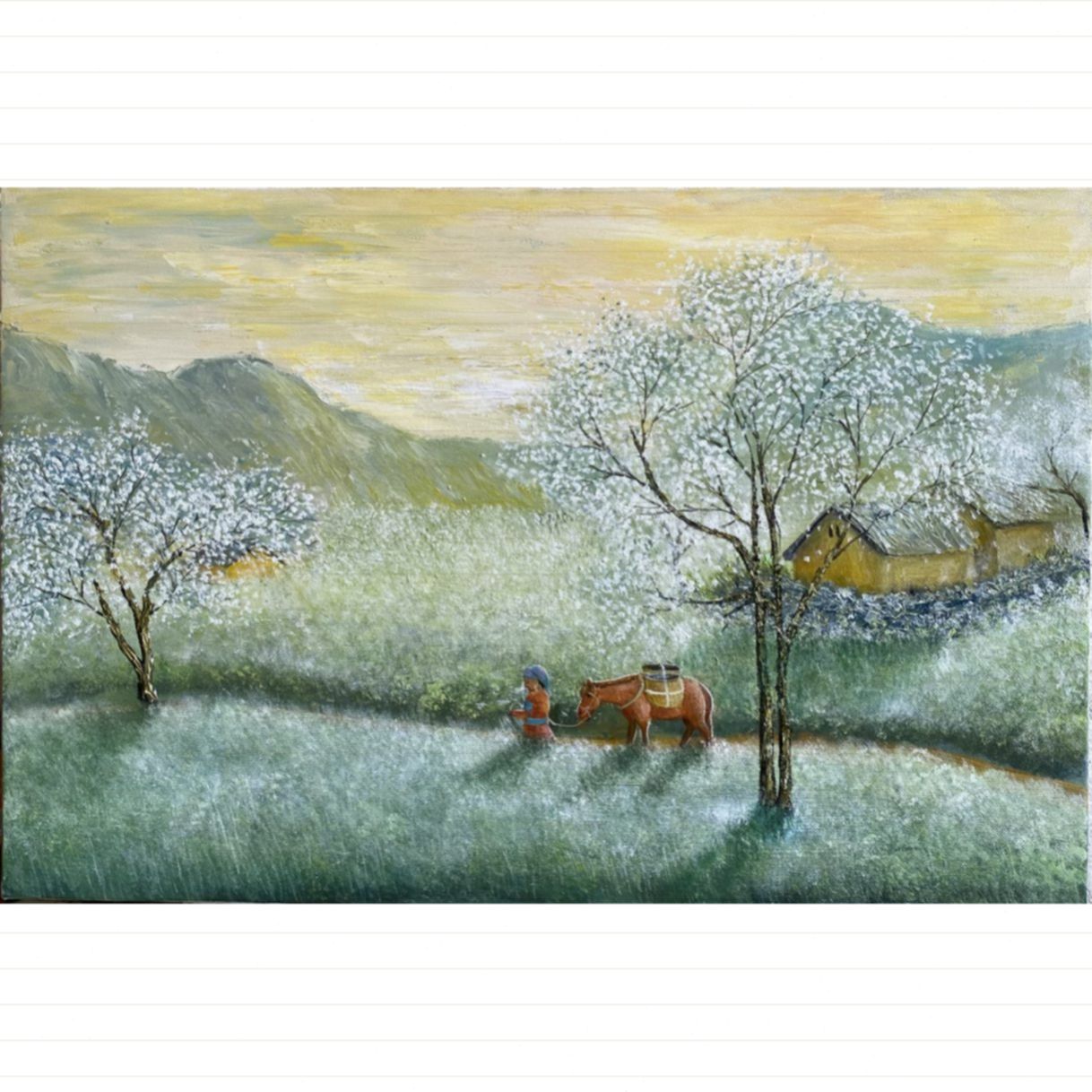 Tranh Phong Cảnh Vùng Cao Sương Sớm Acrylic 40x60cm Độc Bản 2024 
