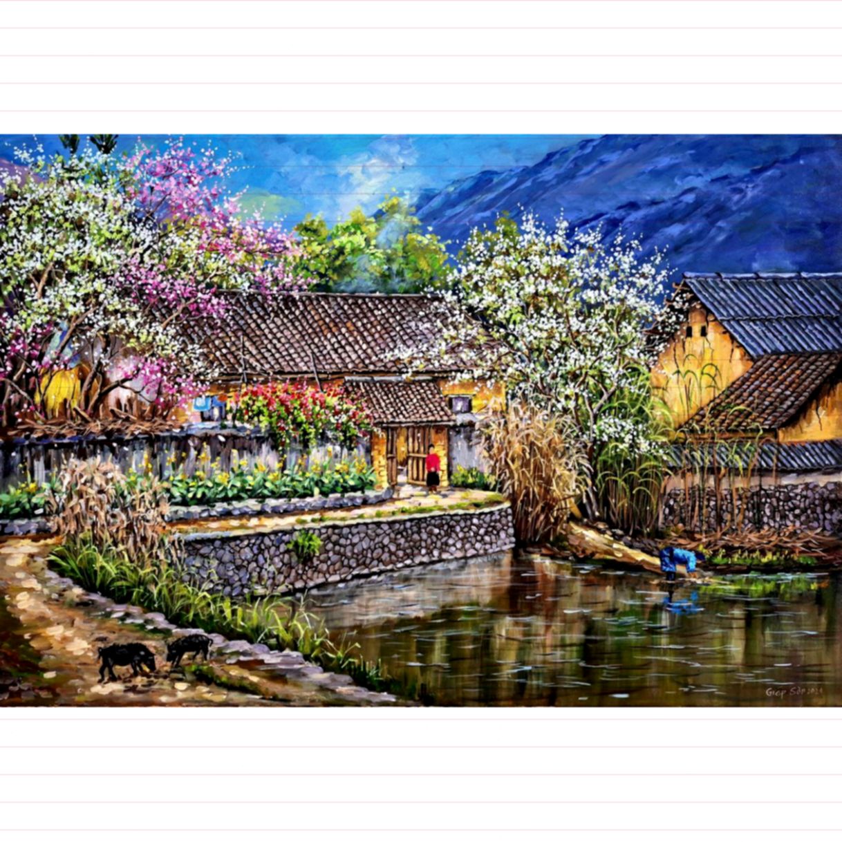 Tranh Sơn Dầu Phong Cảnh Xuân Vùng Cao 80x120cm 
