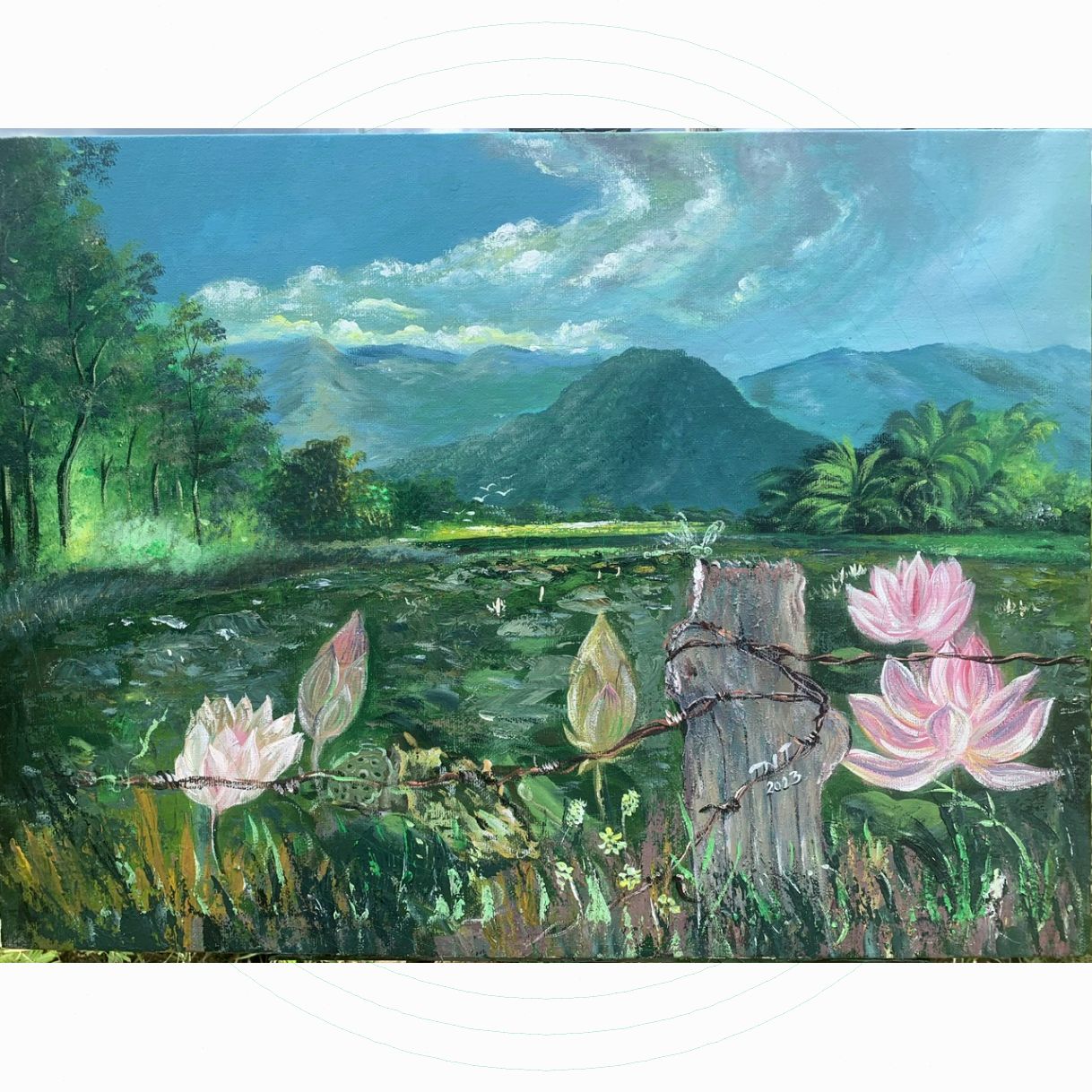 Tranh phong cảnh vùng cao sen thu acrylic 56x76cm năm 2023 