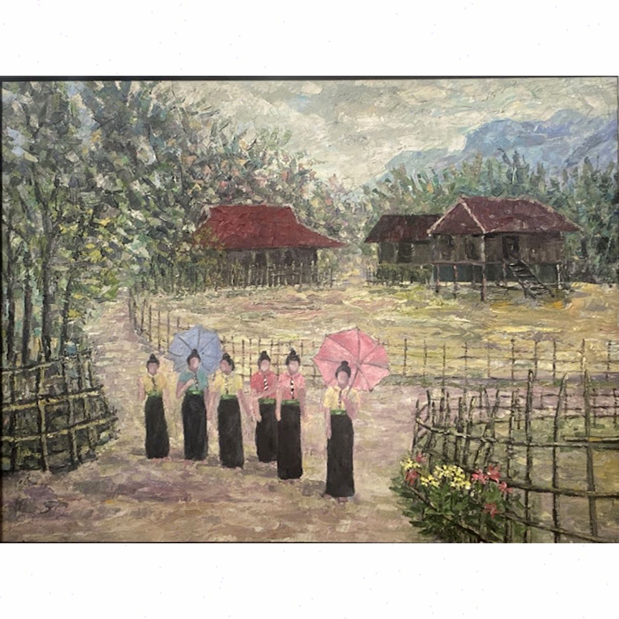 Tranh Sơn Dầu Phong Cảnh Đi Hội Tác Phẩm Độc Bản Kích Thước 60x80cm 