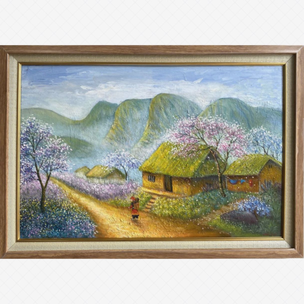 Tranh phong cảnh vùng cao xuân về acrylic sáng tạo 2024 