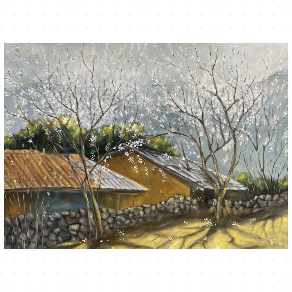 Tranh Sơn Dầu Sớm Xuân 80x110cm Độc Bản Họa Sĩ Uy Tín 