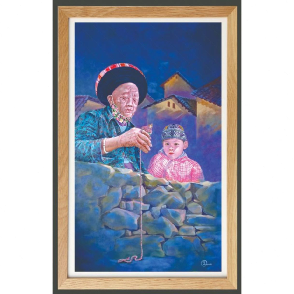 Tranh Phong Cảnh Vùng Cao Bà Cháu Acrylic Độc Bản 