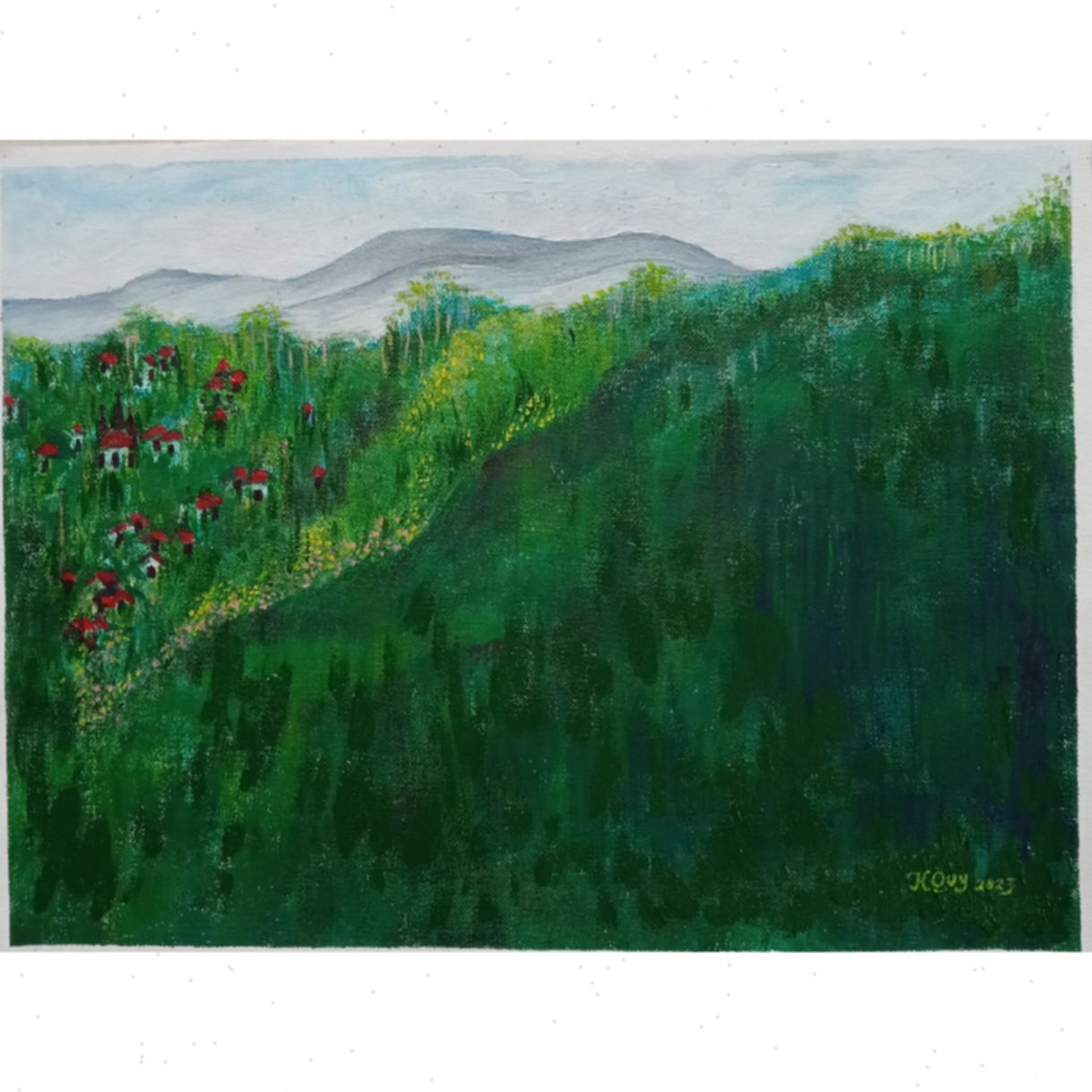 Tranh Phong Cảnh Vùng Cao Xóm Đạo Acrylic 30x40cm 2023 