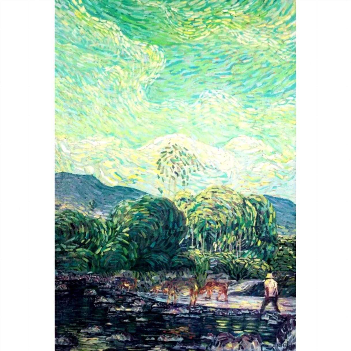 Tranh Phong Cảnh Vùng Cao Bên Bờ Suối Acrylic 60x90cm 