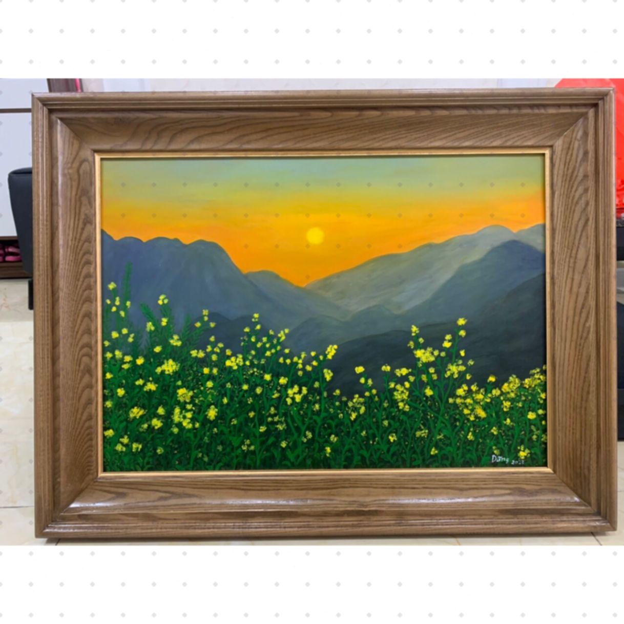 Tranh Phong Cảnh Vùng Cao Mùa Hoa Cải Sơn Dầu 50x70cm Có Khung 