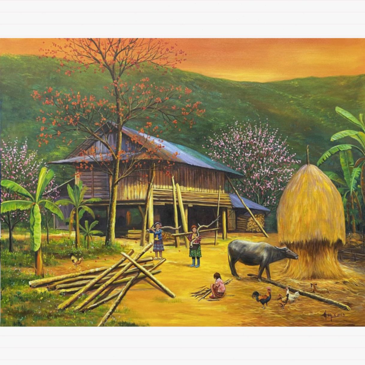 Tranh Phong Cảnh Vùng Cao Hương Sắc Vùng Cao acrylic 80x100cm 
