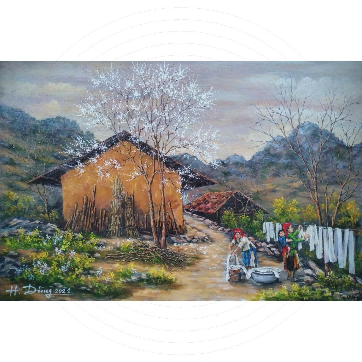 Tranh Phong Cảnh Vùng Cao Phơi Lạnh Acrylic 60x90cm 