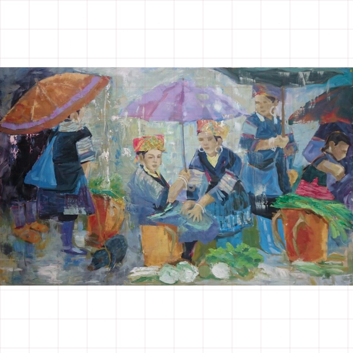 Tranh Phong Cảnh Vùng Cao Phiên Chợ Vùng Cao Acrylic 90x120cm 