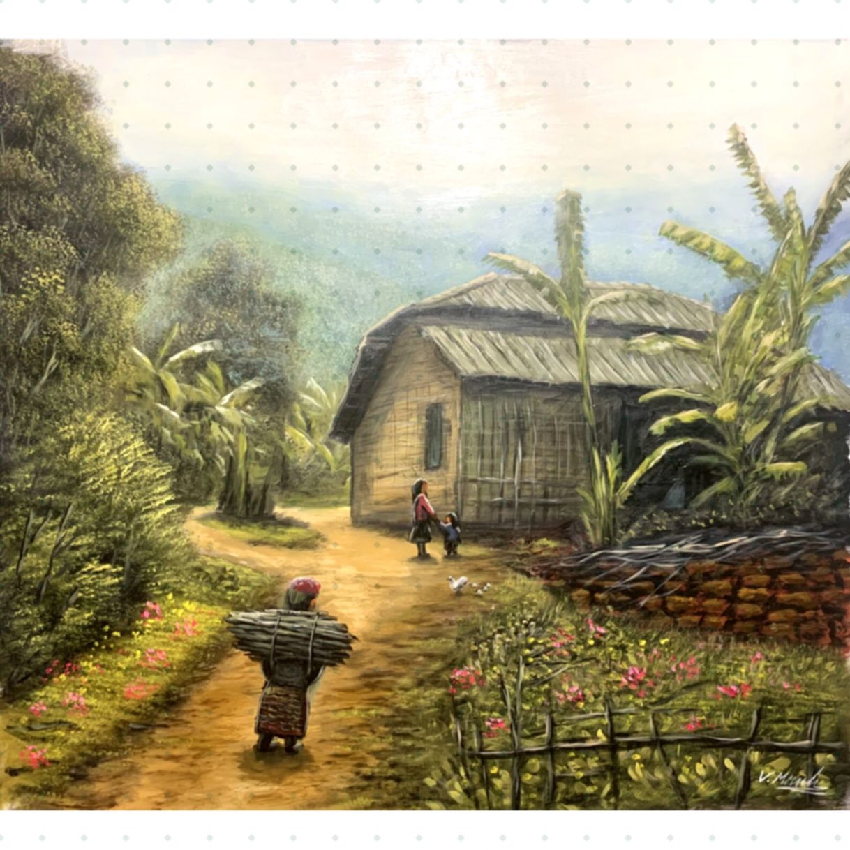 Tranh Sơn Dầu Lối Về 76x70cm Nghệ Thuật Độc Bản Có Giấy Phép 