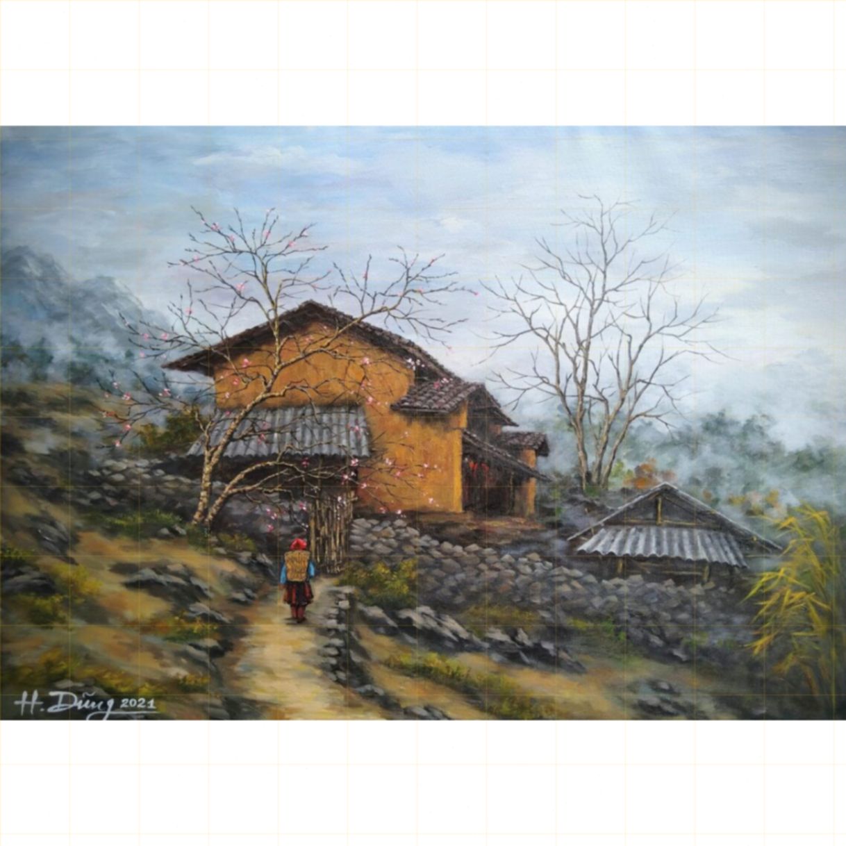 Tranh Phong Cảnh Cuối Đông Acrylic 60x85cm Tinh Tế Độc Bản Có Giấy 