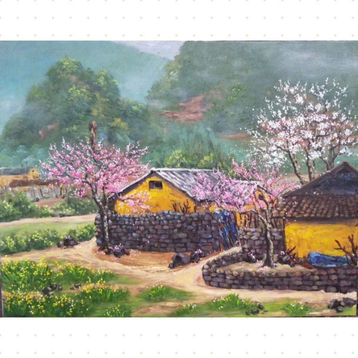 Tranh sơn dầu nhớ xuân họa sĩ độc bản kích thước 70x90cm 