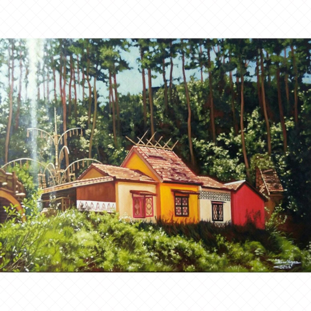 Tranh Sơn Dầu Phong Cảnh Vùng Cao Ngày Đầy Nắng 60x80cm 