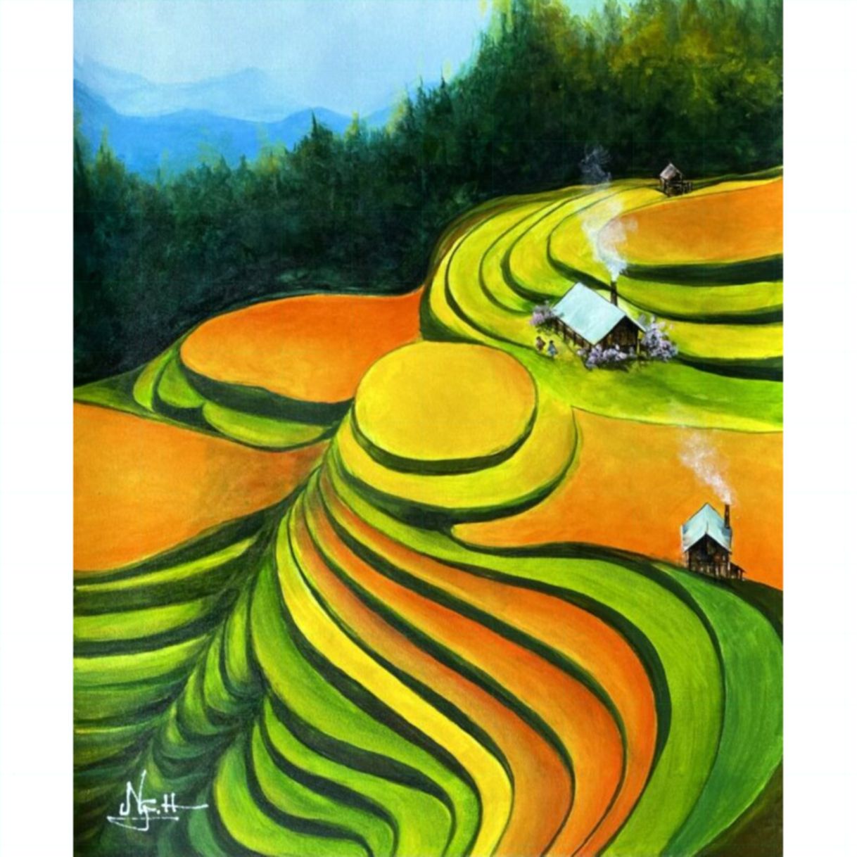 Tranh Phong Cảnh Vùng Cao Ruộng Bậc Thang Sơn Dầu 50x60cm 