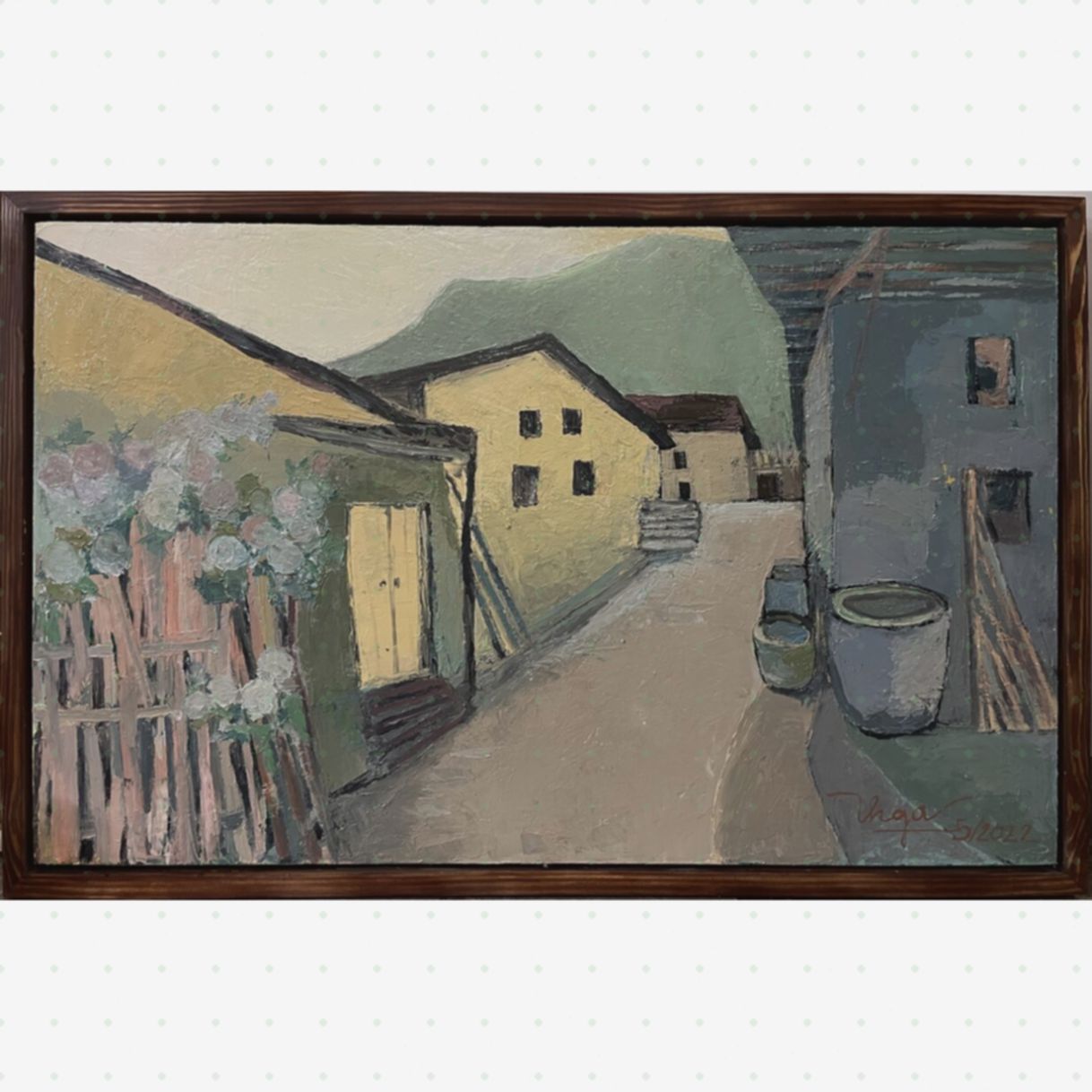 Tranh Sơn Dầu Xóm Núi Độc Bản Khung Gỗ 120x80cm 