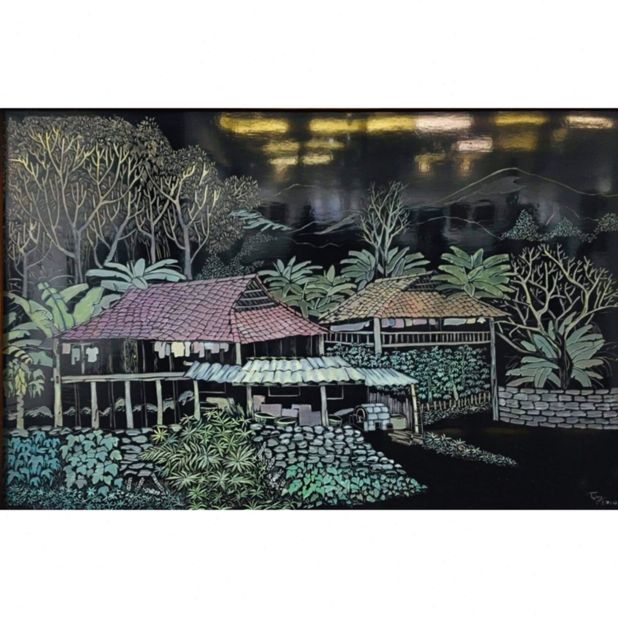 Tranh Sơn Mài Phong Cảnh Vùng Cao Lối Về 40x60cm độc quyền họa sĩ 