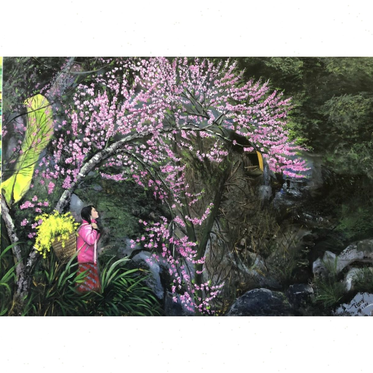 Tranh Phong Cảnh Vùng Cao Mùa Xuân Acrylic Canvas 70x100cm 