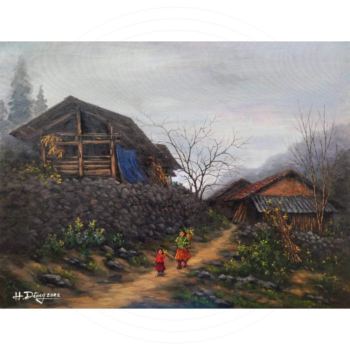 Tranh Phong Cảnh Vùng Cao Chiều Về Acrylic Canvas 65x90cm 