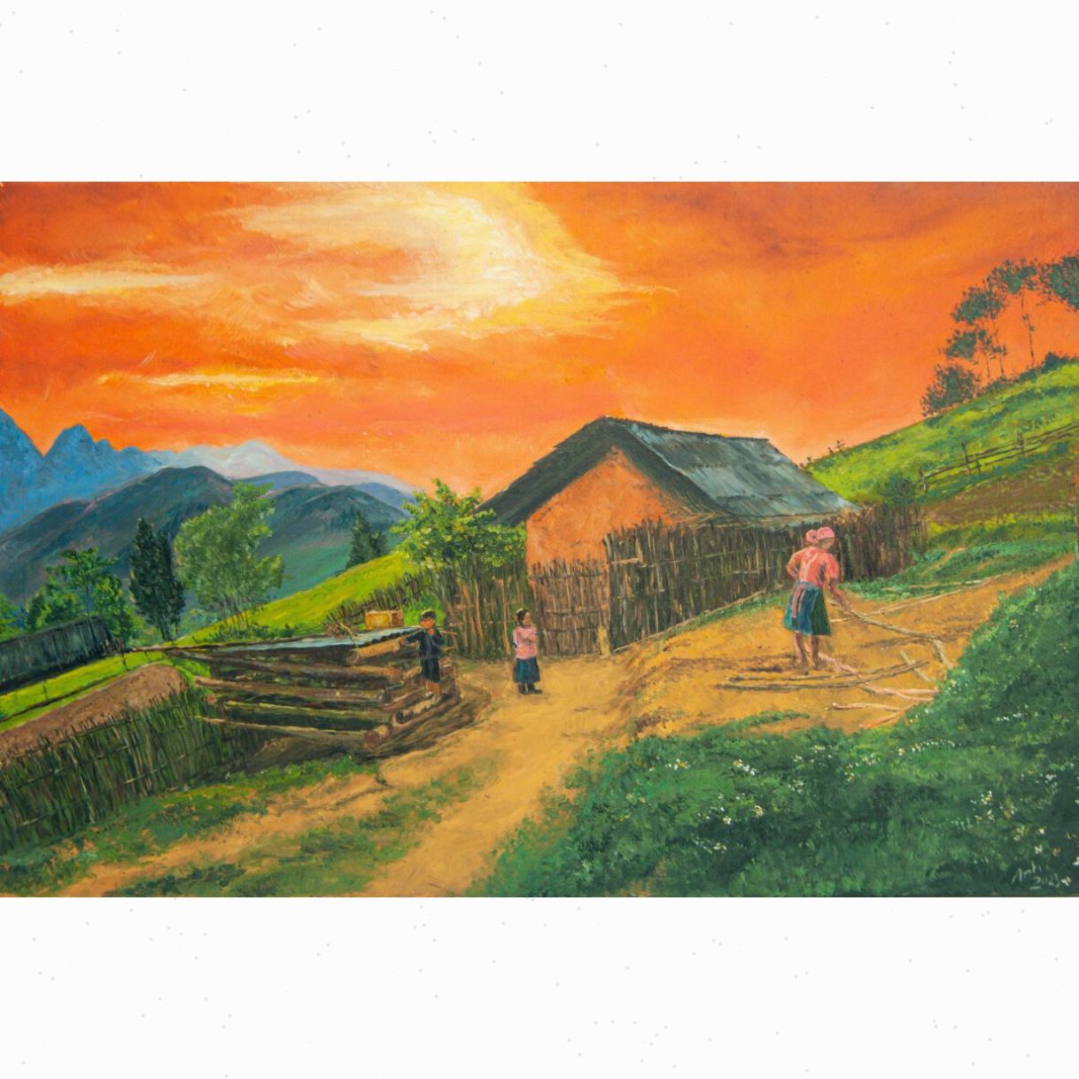 Tranh Phong Cảnh Vùng Cao Chiều Sơn Acrylic 60x90 Phong Thủy 