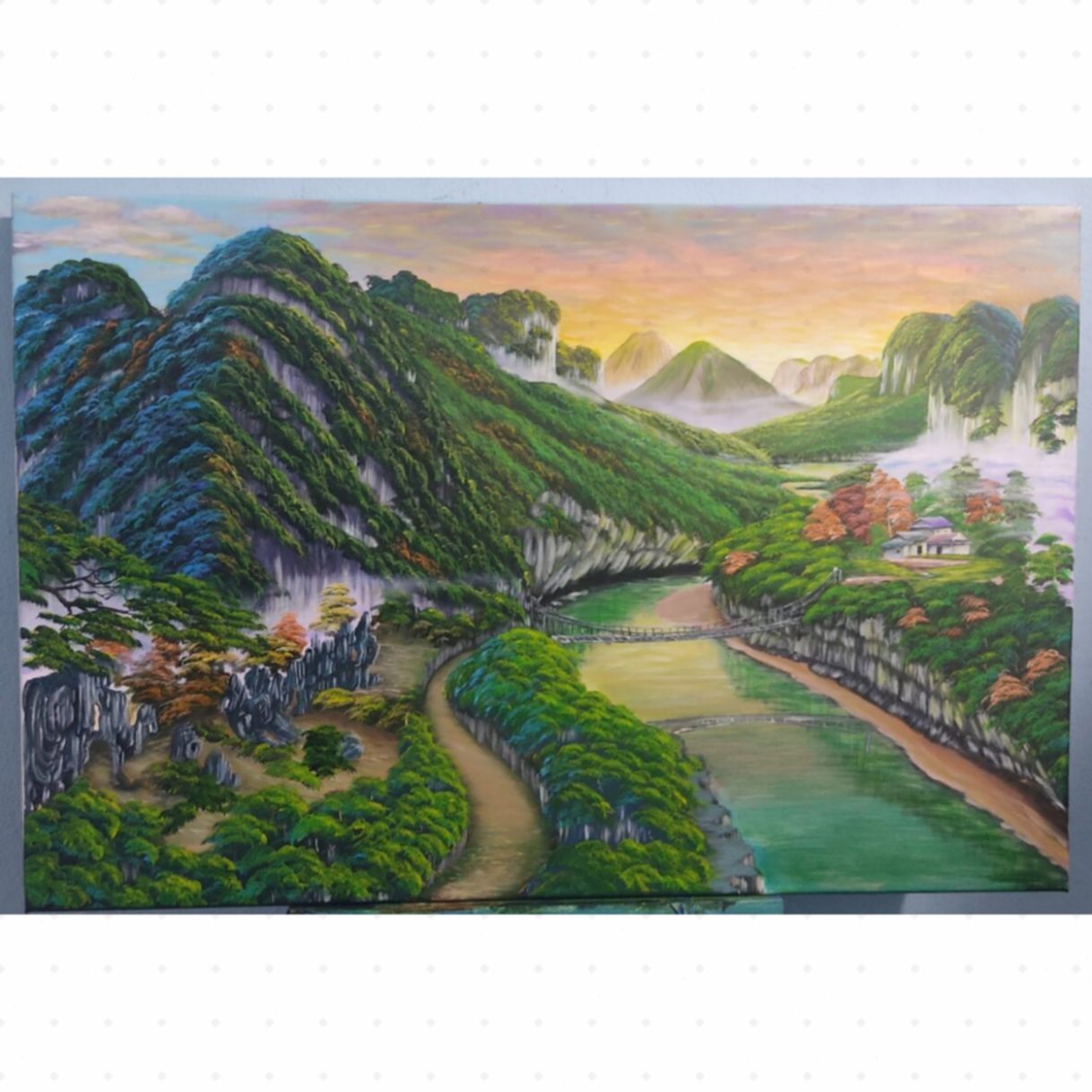 Tranh Phong Cảnh Vùng Cao Non Xanh Nước Biếc Acrylic 80x60cm 