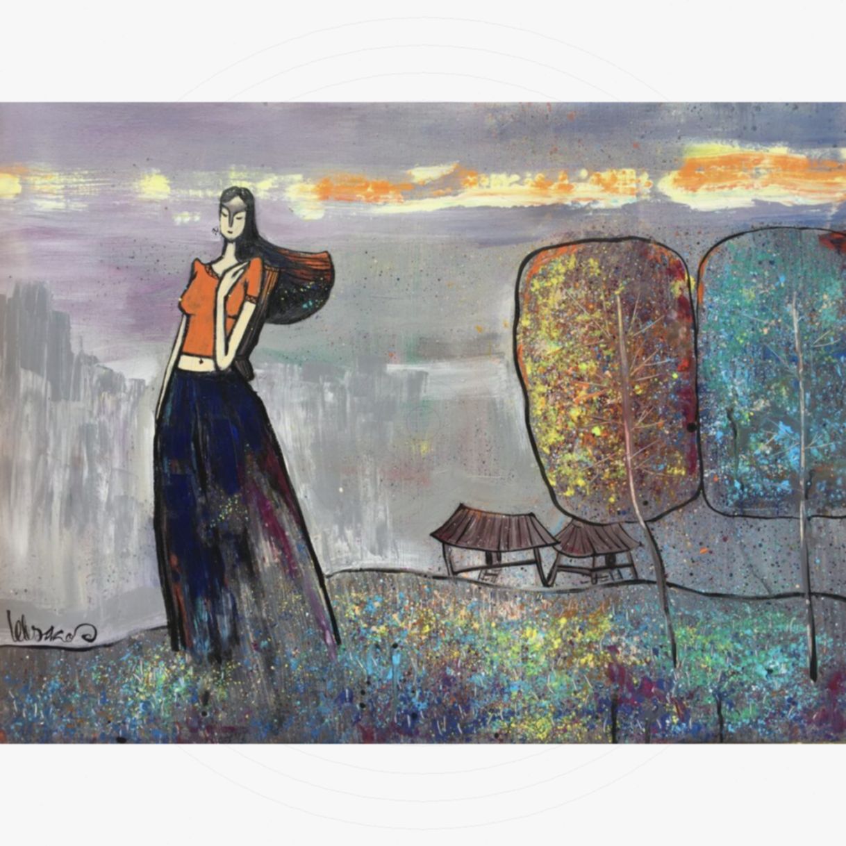 Tranh Phong Cảnh Vùng Cao Sắc Xuân Acrylic 60x80cm Tác Giả 
