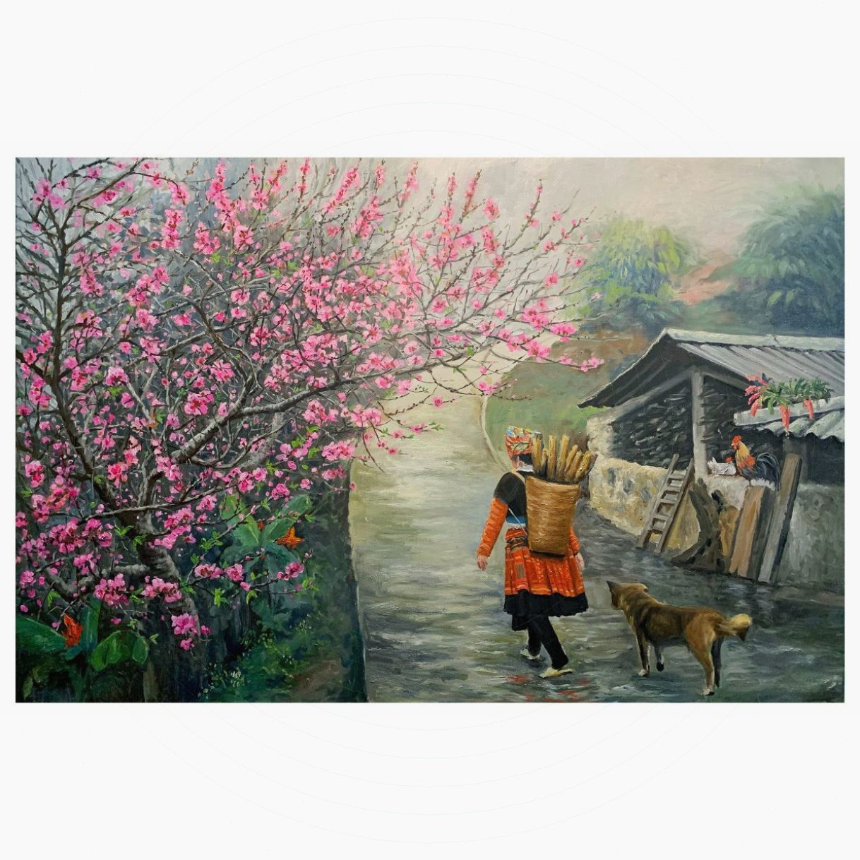 Tranh sơn dầu dãy mù sương Mộc Châu 60x90cm độc bản tranh họa sĩ 