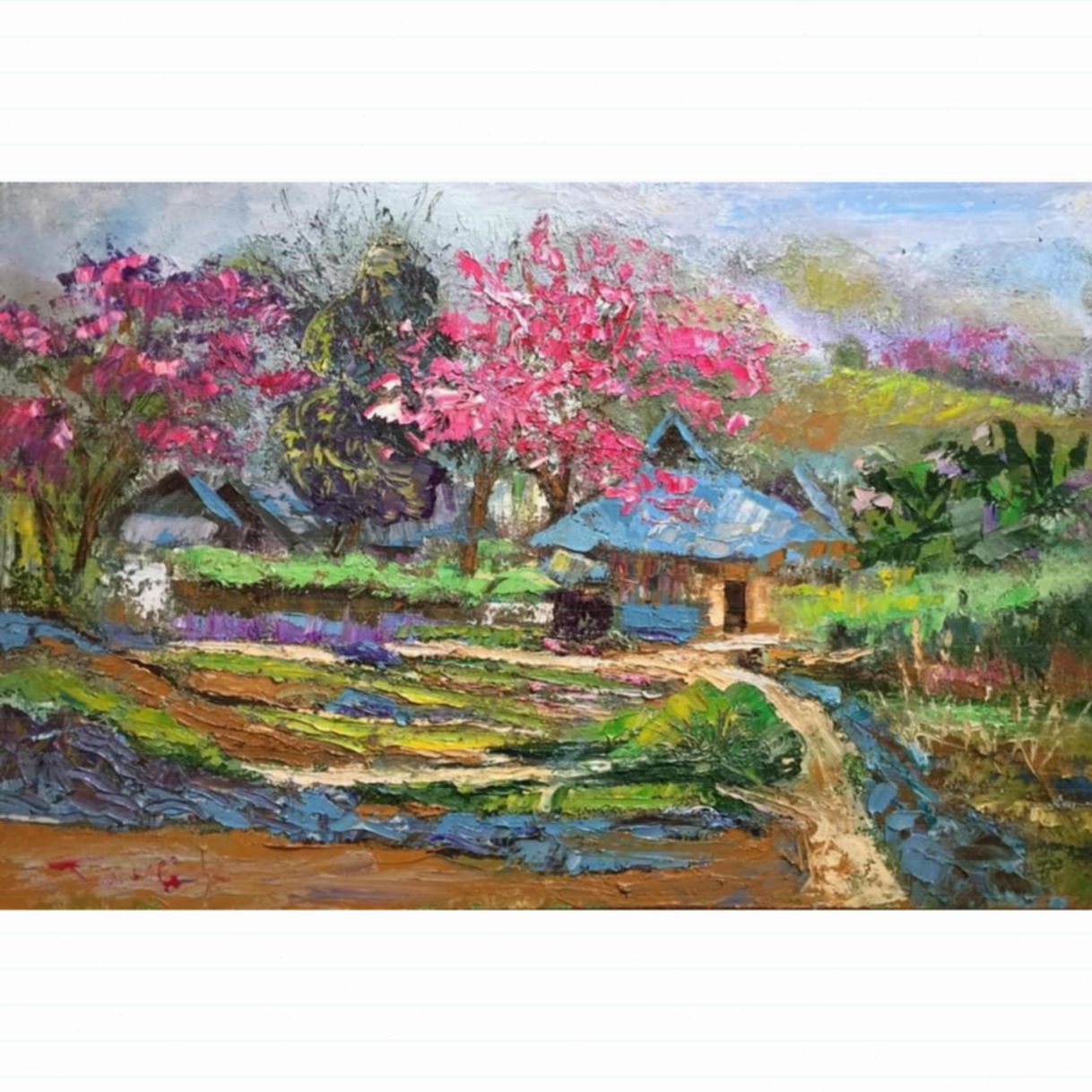 Tranh Phong Cảnh Xuân Về Sơn Dầu 60x90cm Độc Bản 