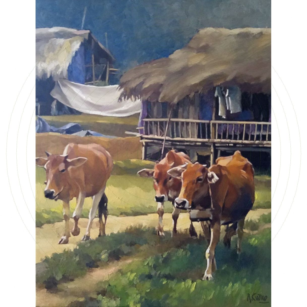Tranh Sơn Dầu Sớm Vùng Cao 90x70cm Độc Bản Họa Sĩ Việt 