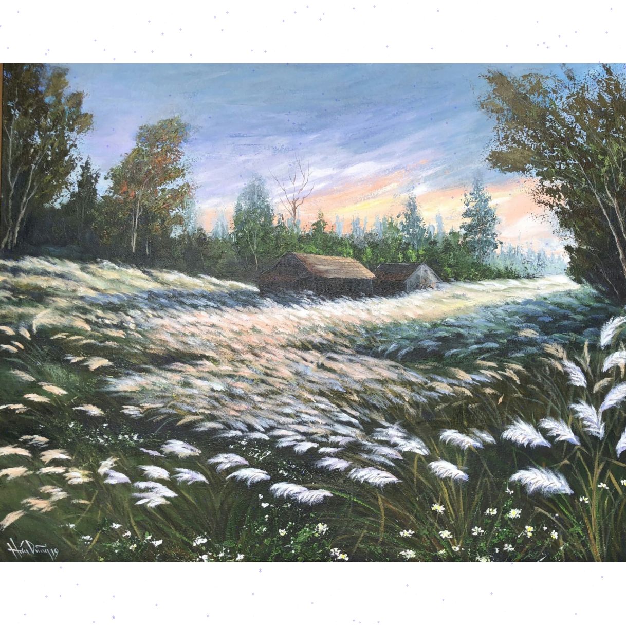 Tranh Acrylic Mùa Cỏ Lau 80x100cm Độc Đáo Sáng Tạo 