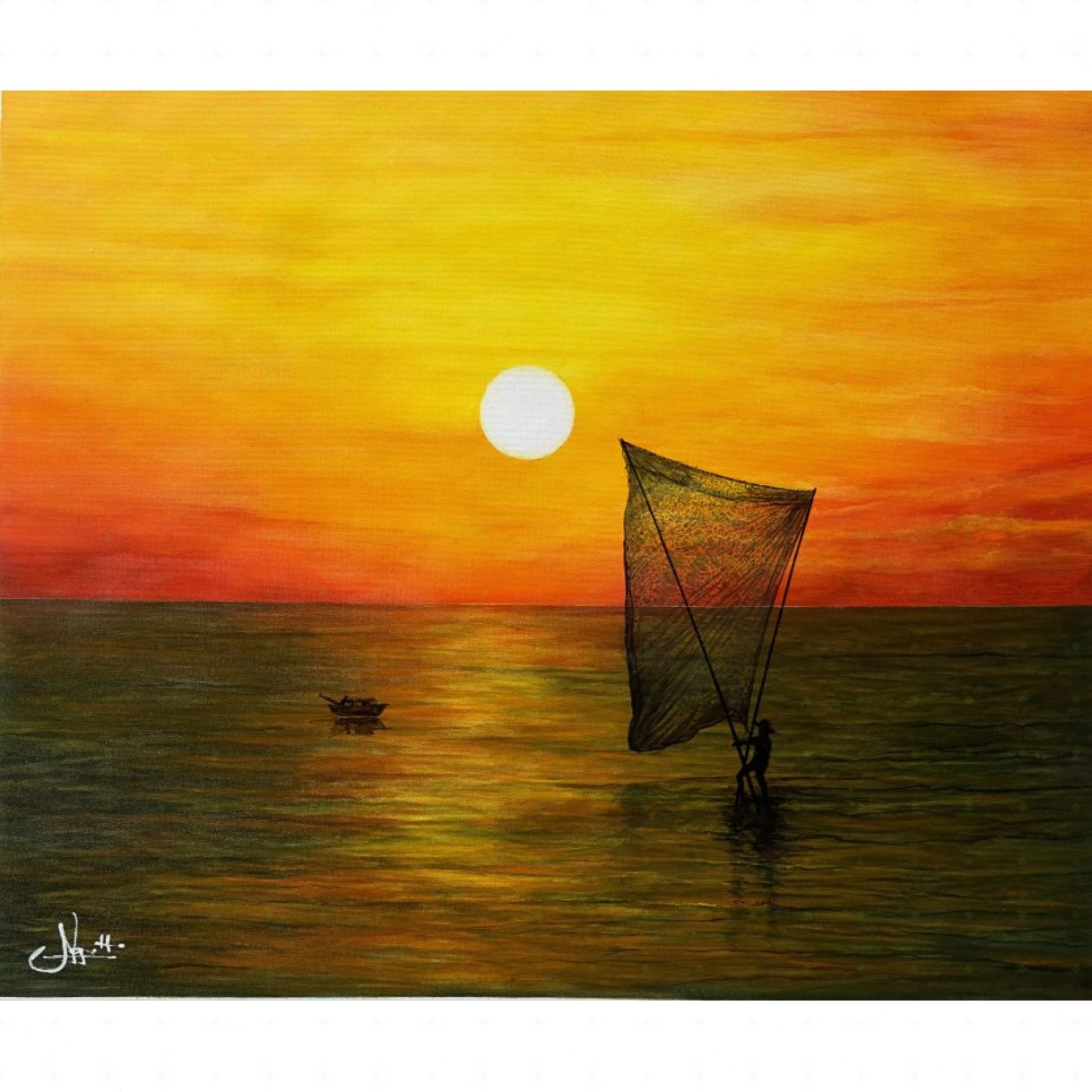 Tranh Phong Cảnh Biển Cất Vó Trên Sông acrylic tranh treo tường 60x50cm 
