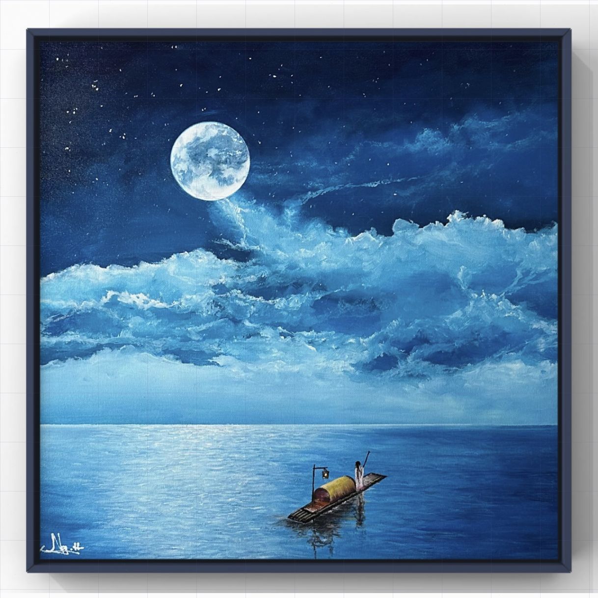 Tranh Phong Cảnh Biển Ánh Trăng Acrylic 50x50cm Chưa Khung 