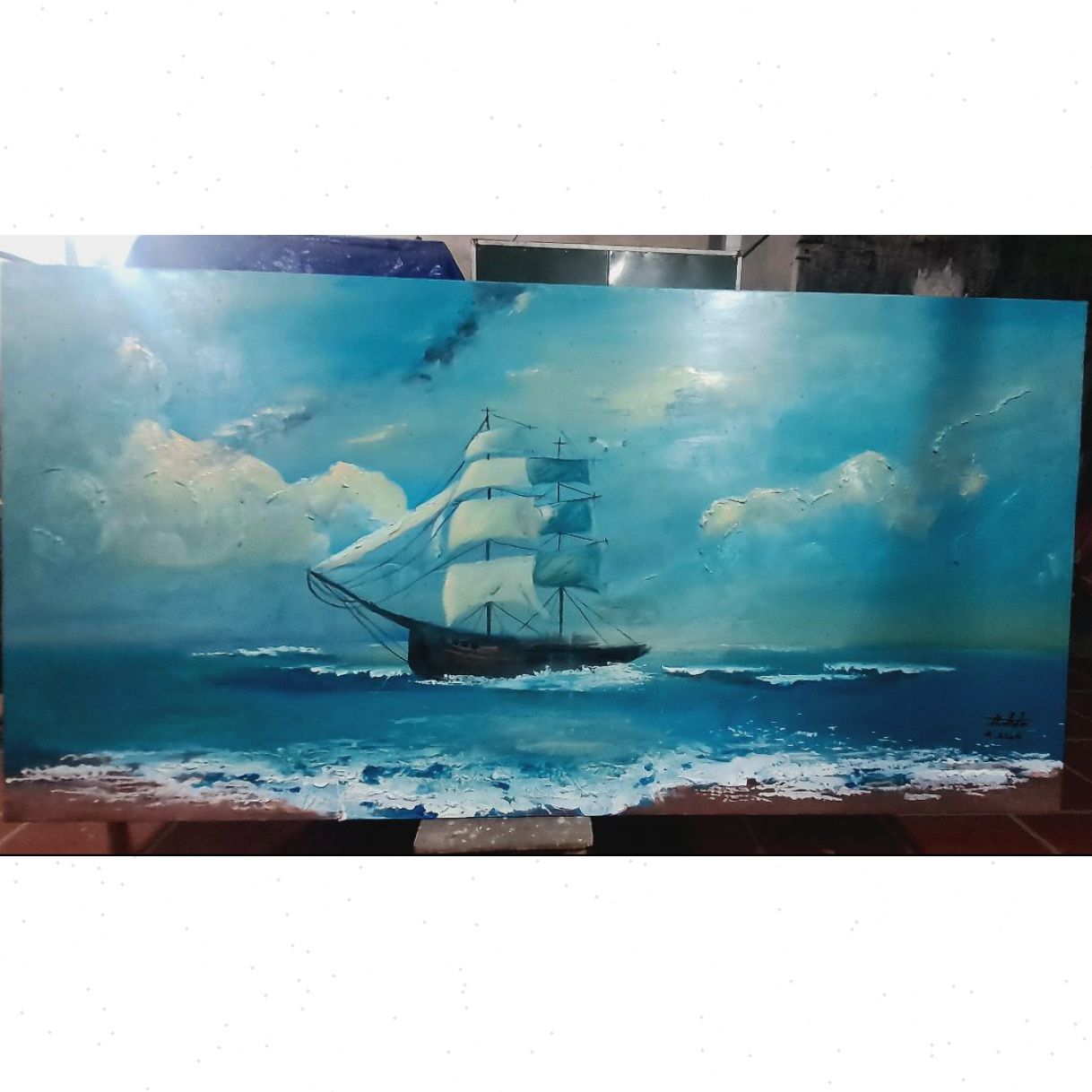 Tranh Phong Cảnh Biển Thuận Buồm Xuôi Gió Acrylic 100x200cm 