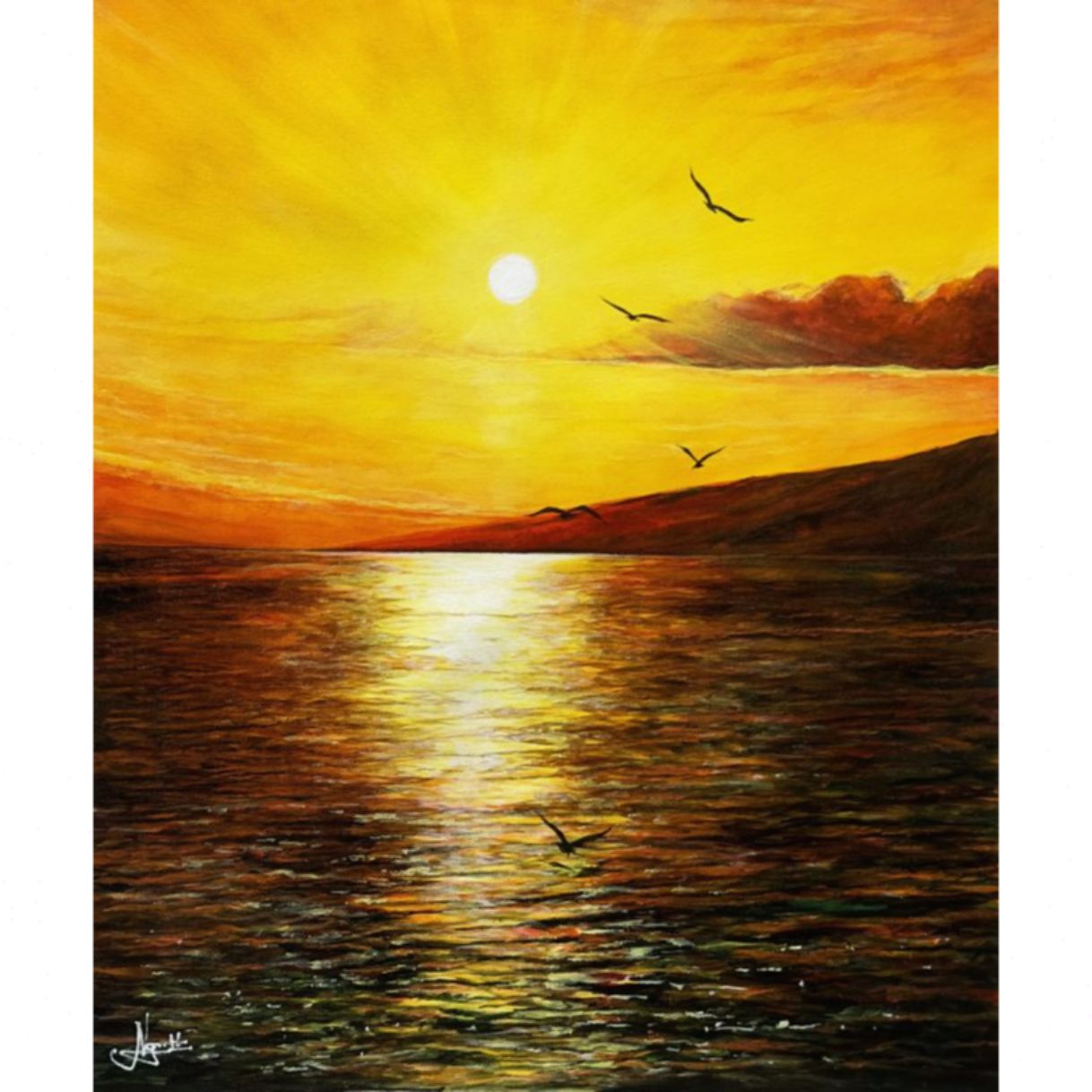 Tranh phong cảnh biển chiều hoàng hôn acrylic 60x50cm tranh sáng tác họa sĩ 