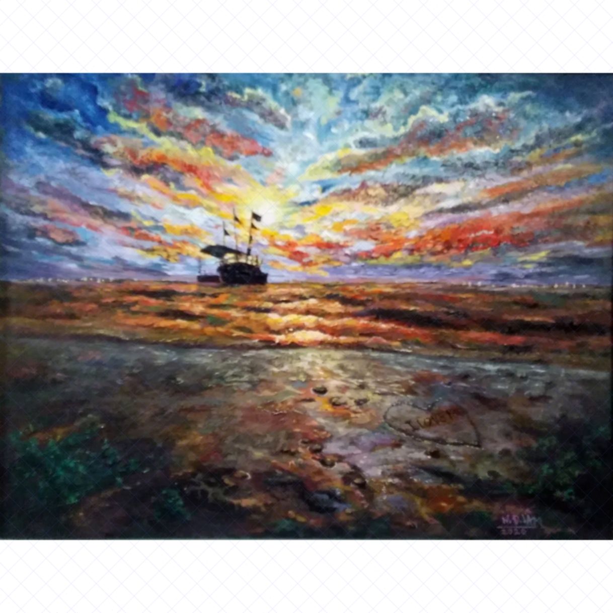 Tranh Phong Cảnh Hừng Đông Sơn Dầu 70x90cm Sinh Động 