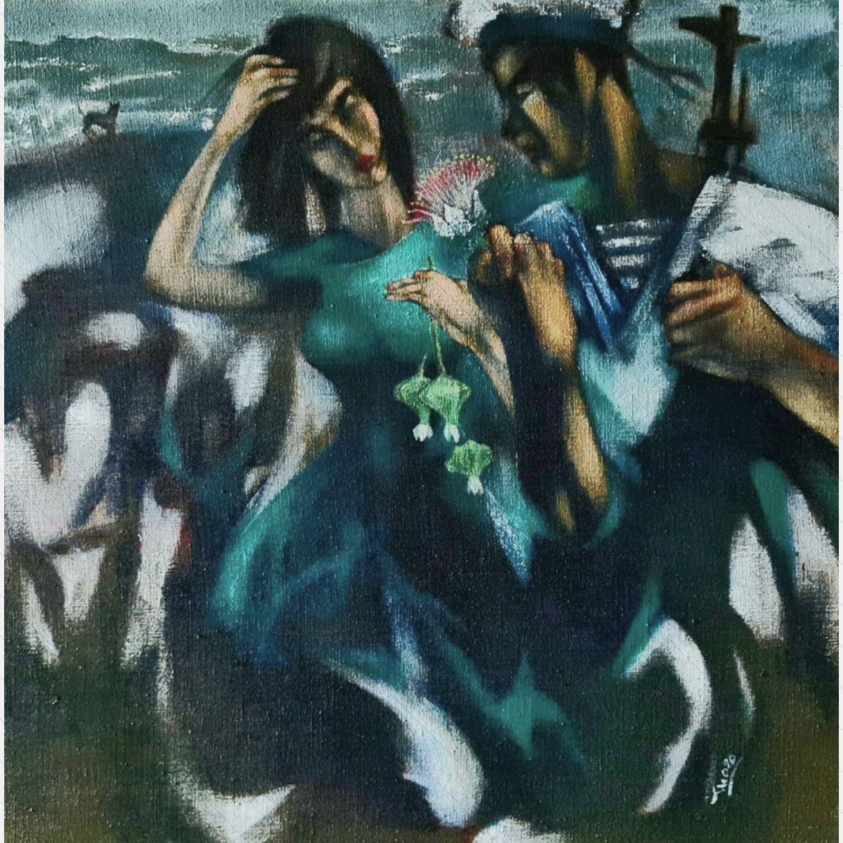 Tranh Acrylic Nguyễn Thịnh Tiếng Sóng 120x120cm 