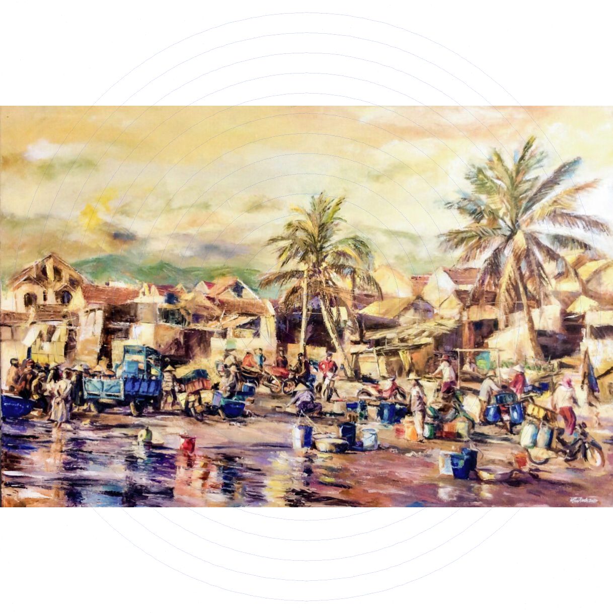 Tranh Sơn Dầu Chợ Cá Kích Thước Lớn Tranh Họa Sĩ Độc Bản 