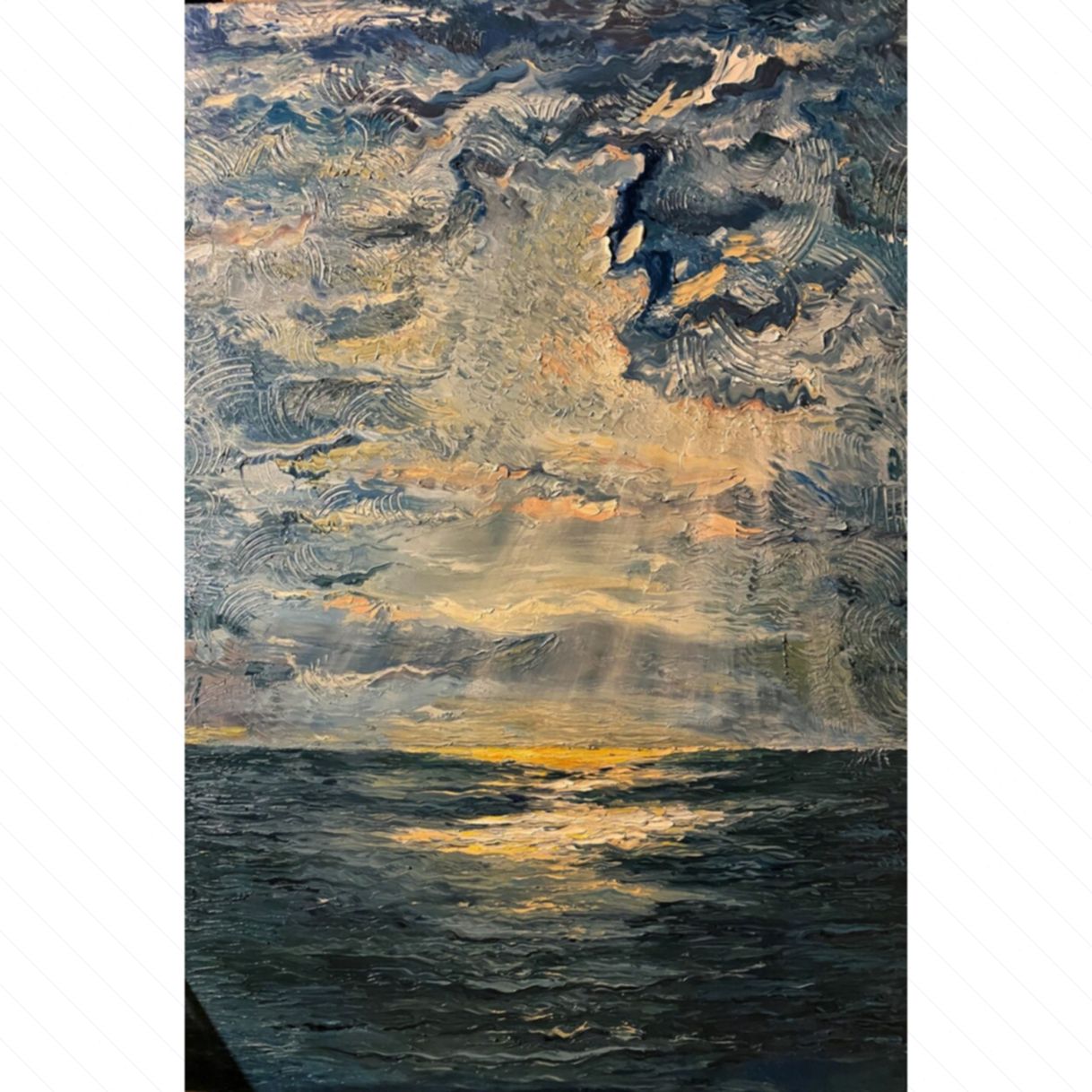 Tranh Sơn Dầu Hoàng Hôn Trên Biển 100x150cm Độc Bản Năm 2021 Sang Trọng 
