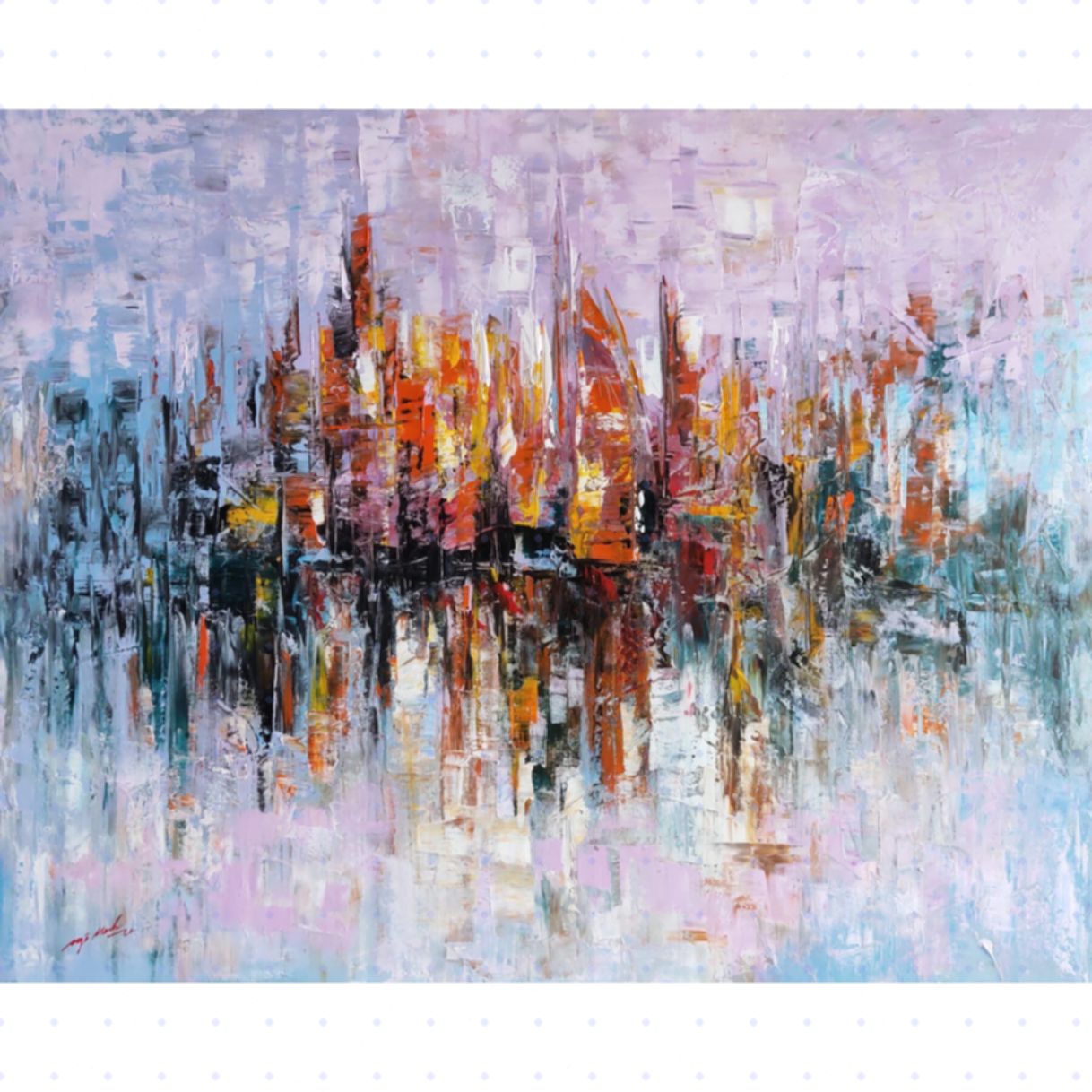 Tranh phong cảnh thành phố biển acrylic canvas 80x100cm tranh họa sĩ độc bản 