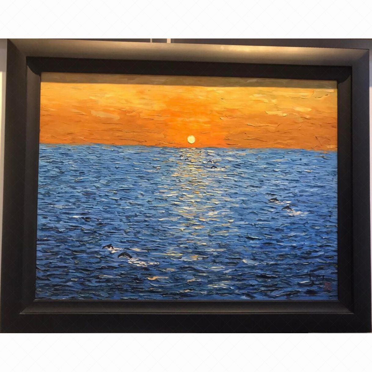 Tranh Sơn Dầu Bình Minh Trên Biển 90x120cm Màu Sắc Tự Nhiên 
