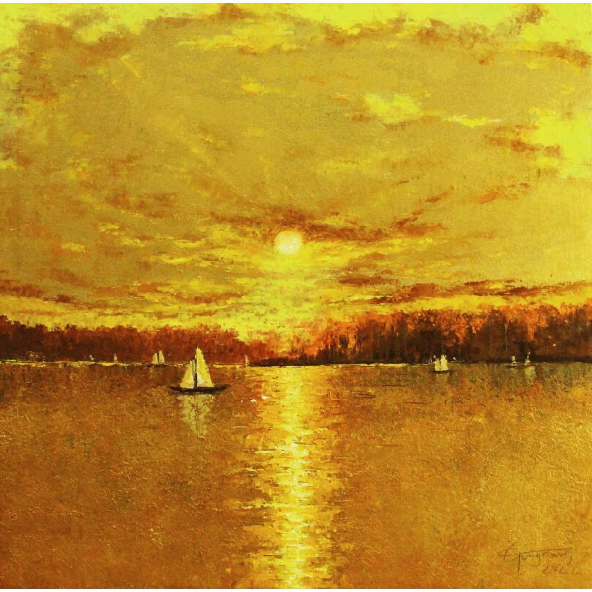Tranh Phong Cảnh Biển Chiều Thu Acrylic 80x80cm 
