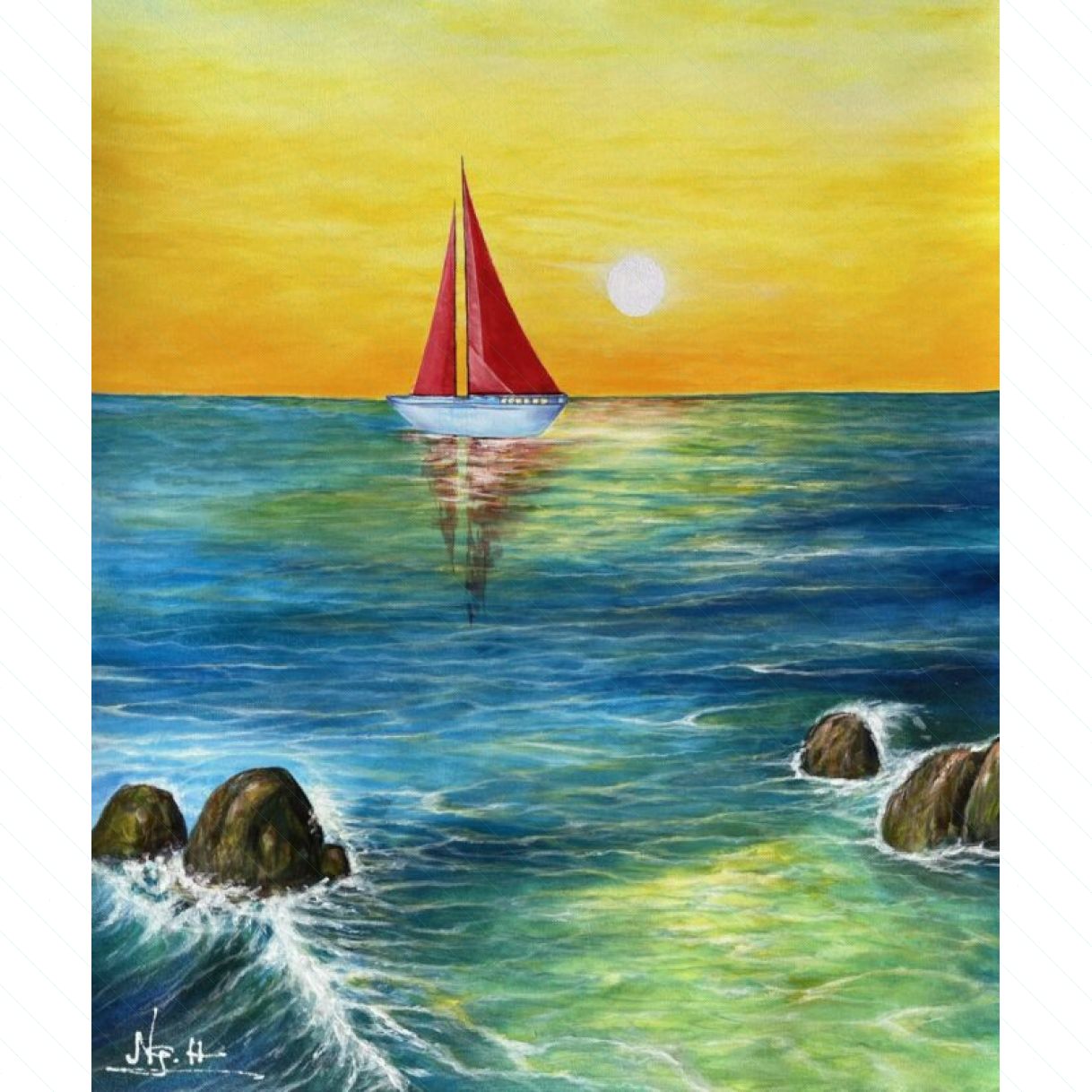 Tranh Phong Cảnh Biển Vào Thu 50x60cm Màu Sắc Tự Nhiên 