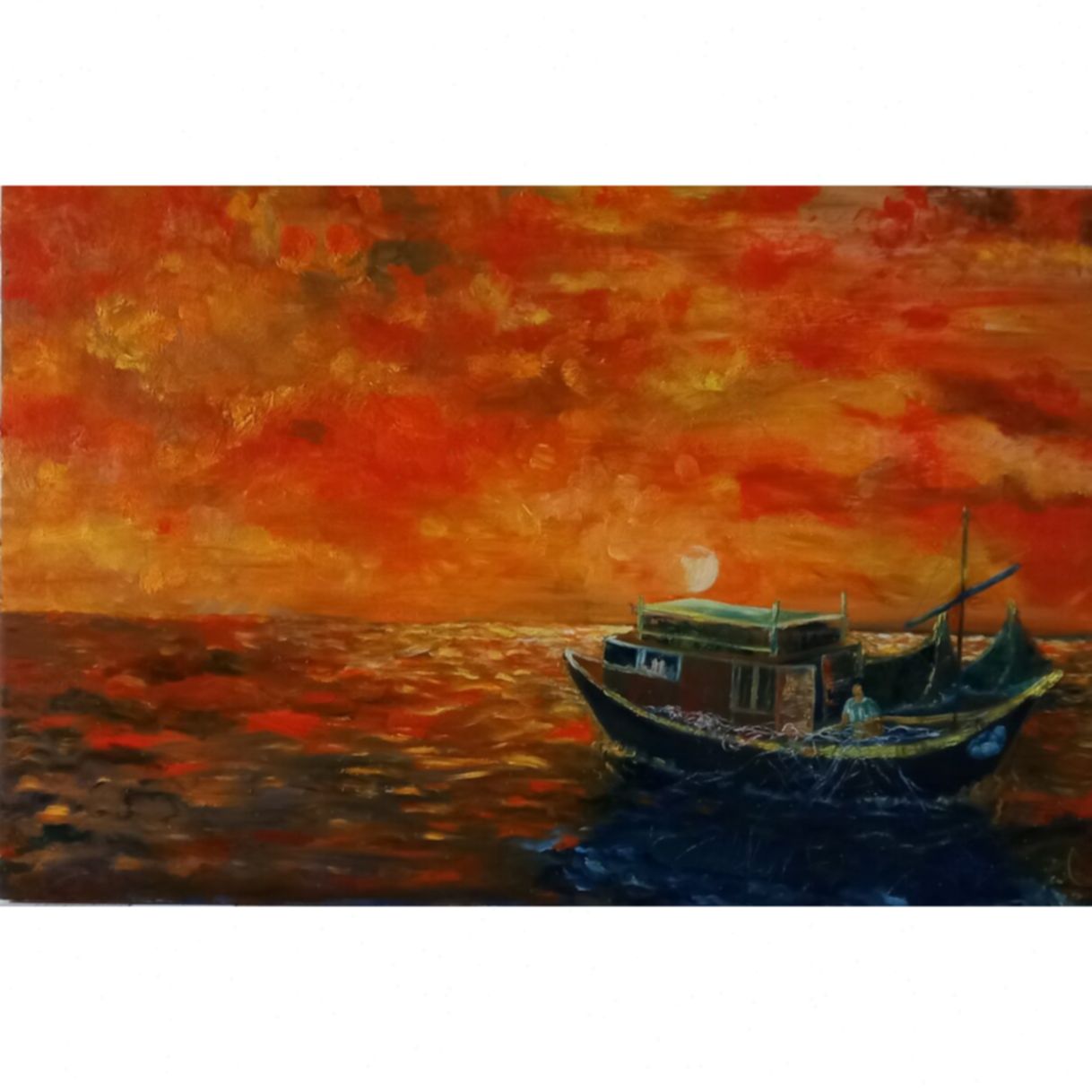 Tranh Phong Cảnh Biển Nhớ Sơn Dầu Kích Thước Lớn 80x120cm 