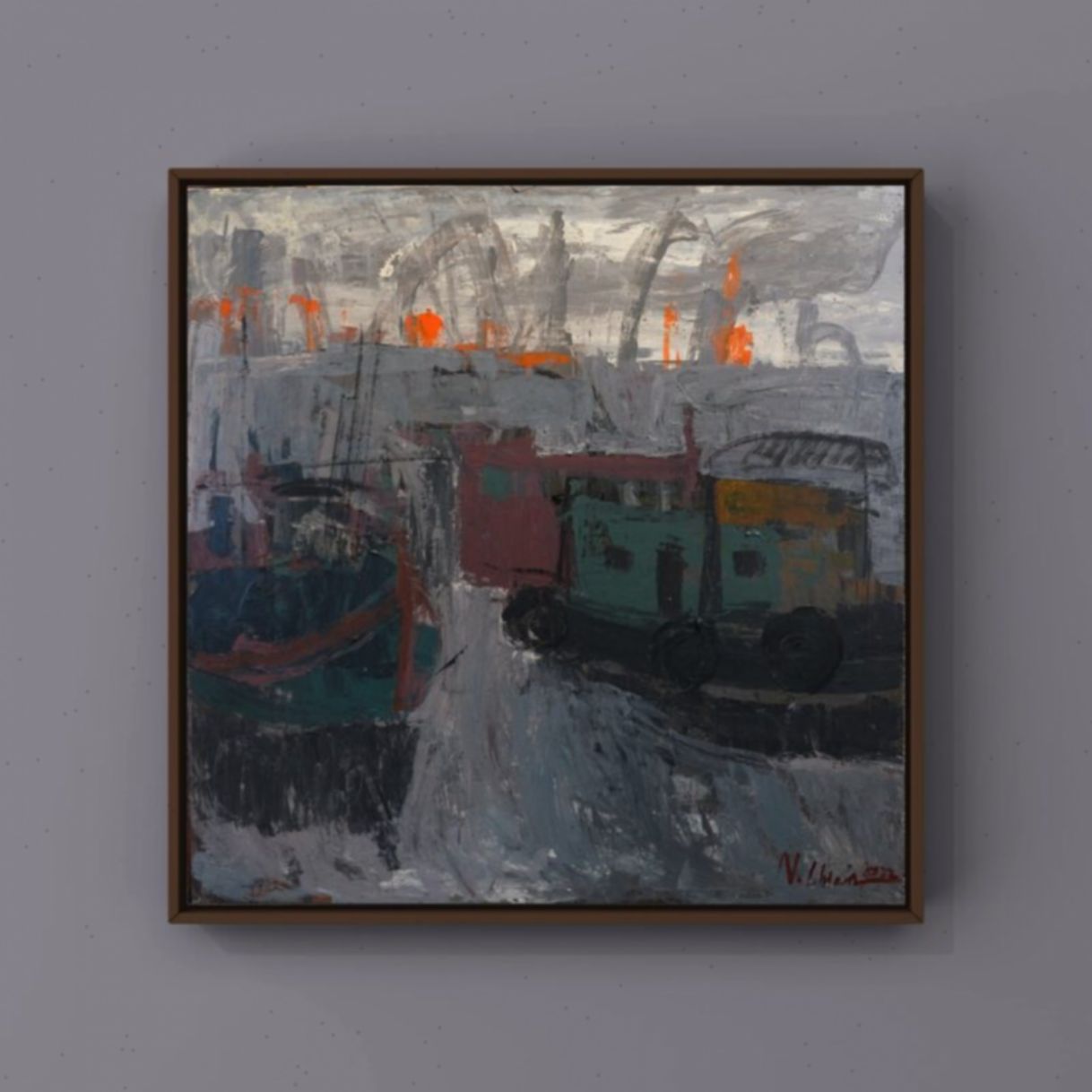 Tranh phong cảnh cập bến acrylic 100x100cm sáng tác 2022 