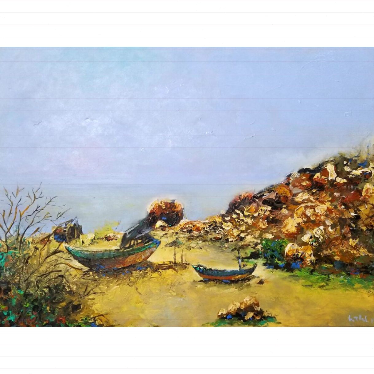 Tranh Phong Cảnh Biển Quê Acrylic 60x90cm Nghệ Thuật Độc Bản 