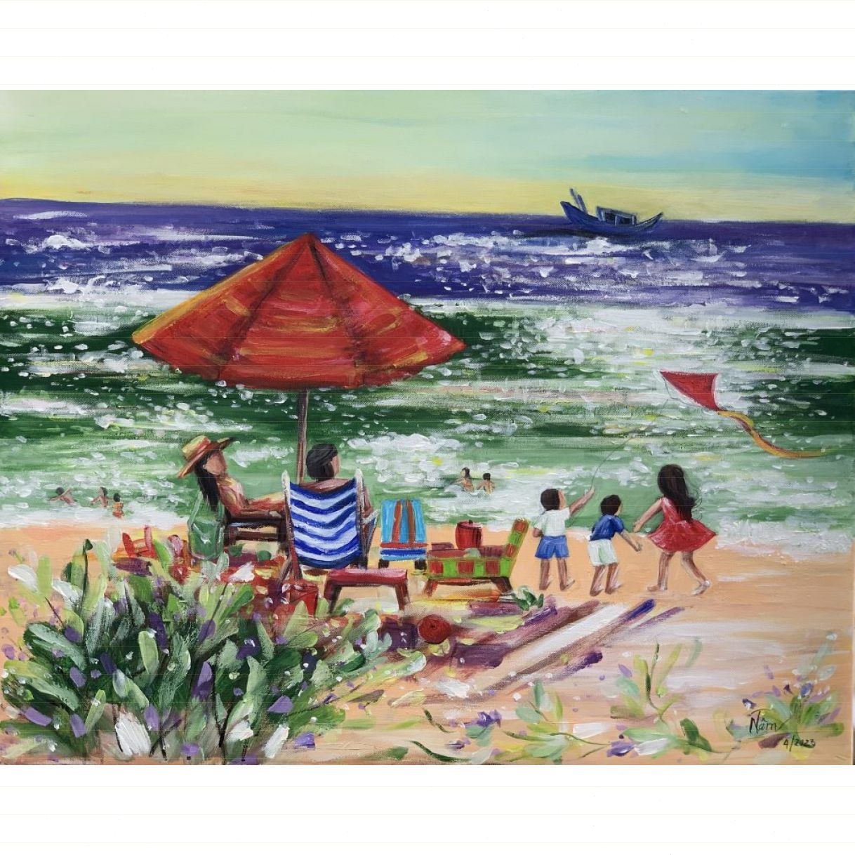 Tranh Phong Cảnh Biển Bình Yên Biển Hát Acrylic 40x50cm Độc Bản 