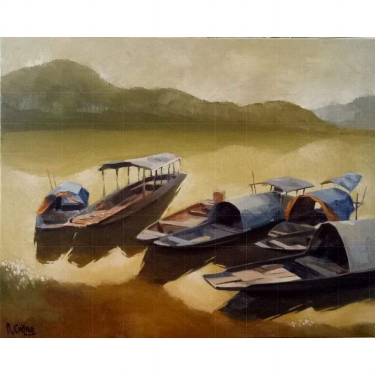 Đỗ Cường Tranh Bến Vắng Sơn Dầu Tranh Nghệ Thuật Kích Thước 100x80cm 