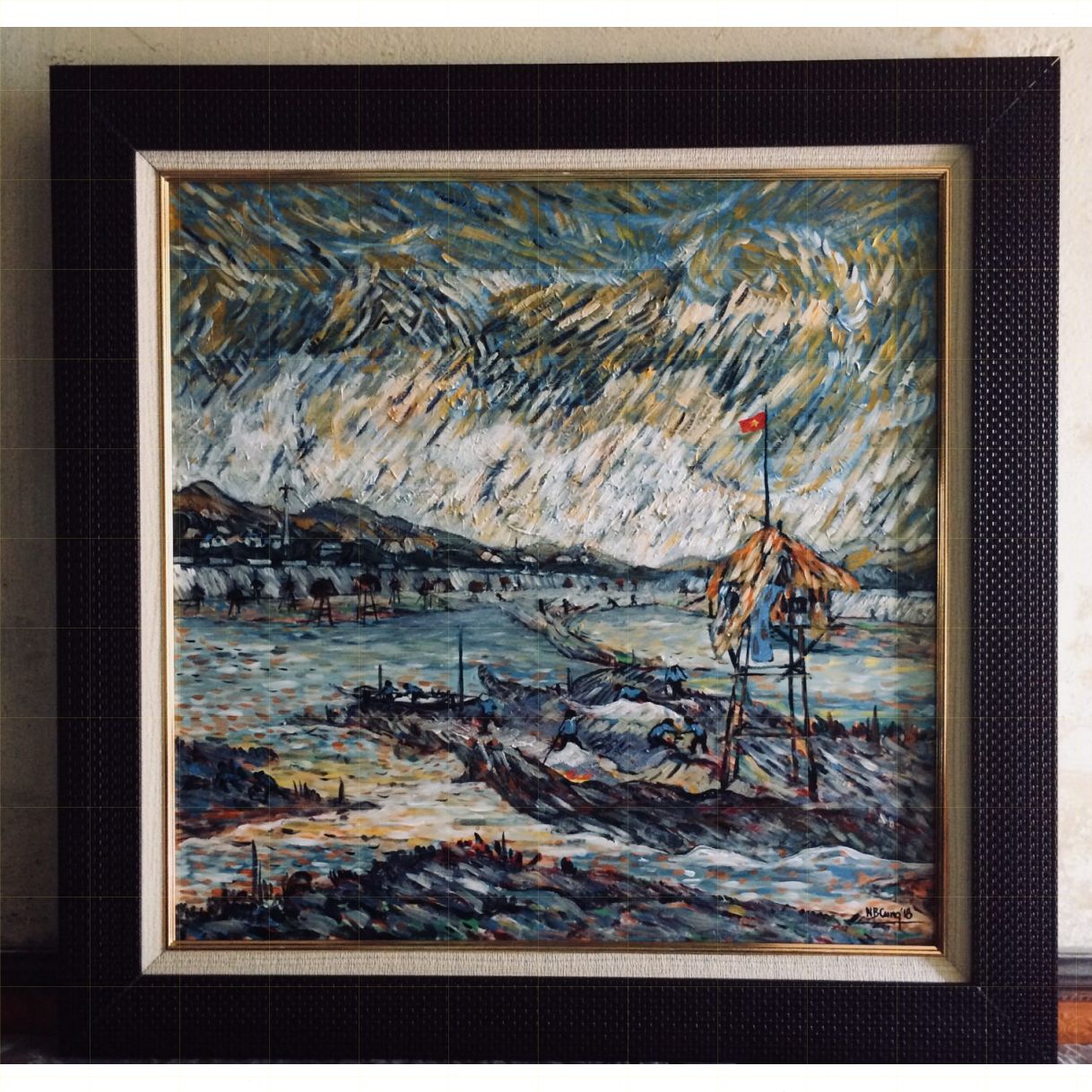 Tranh bá cung đầm ngao acrylic trên canvas nghệ thuật độc đáo 