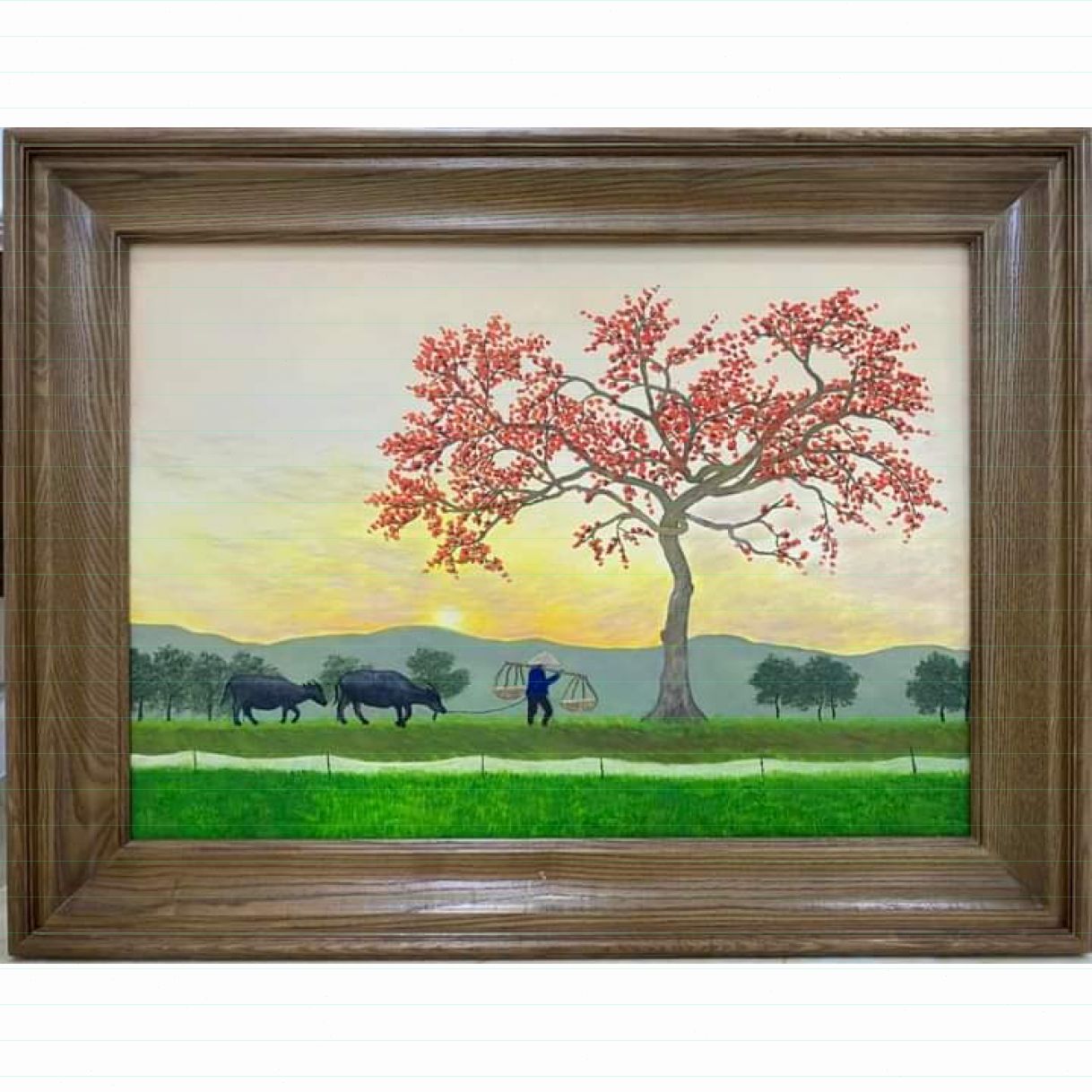 Tranh Phong Cảnh Đồng Quê Dáng Mẹ Sơn Dầu 50x70cm Có Khung 