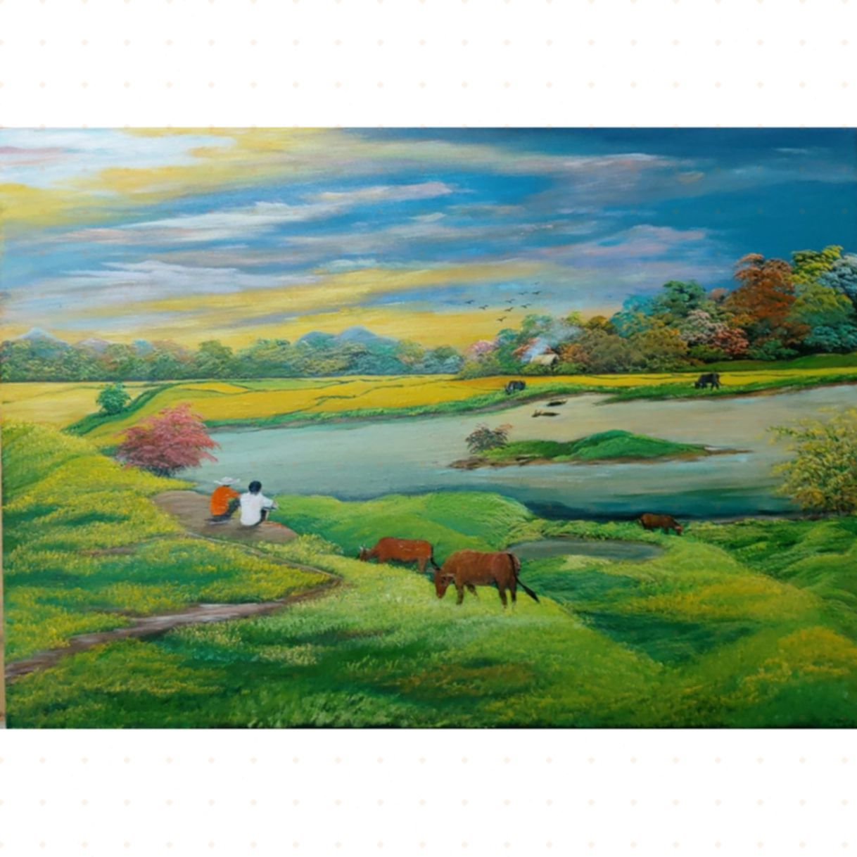 Tranh Phong Cảnh Yên Bình Acrylic Đẹp 50x70cm 