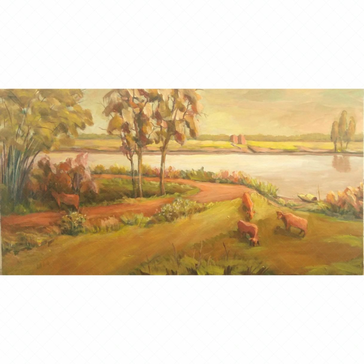 Tranh Phong Cảnh Đồng Quê Triền Đê Acrylic Độc Bản Kích Thước 55x95cm 